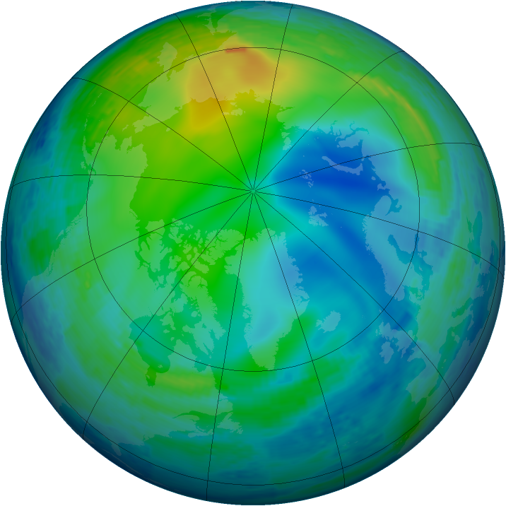 Arctic ozone map for 09 November 1993